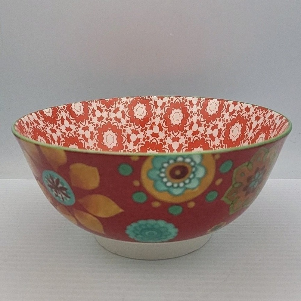 Certified International Sue Zipkin Colorful 7"  Soup Bowl Red Interior